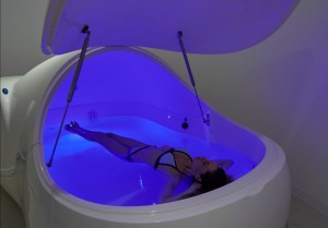 The futurist float tank 'pod'. Note: that is not me in the picture!